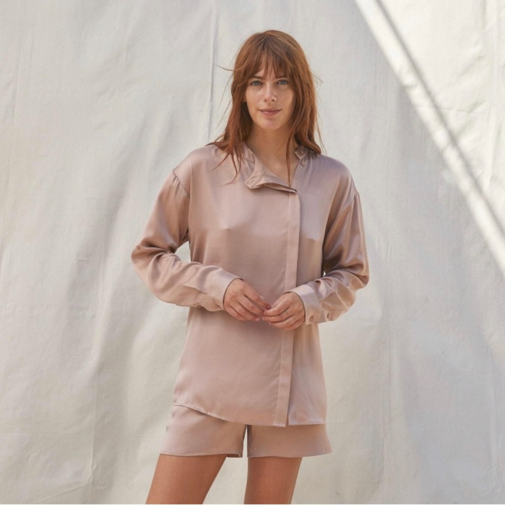 Lunya Long Sleeve Washable Silk Shirt, Sz M